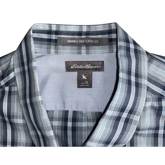 Eddie‎ Bauer Men's Button Down Shirt Size XL Blue Plaid Classic Fit Wrinkle Free - Picture 7 of 11